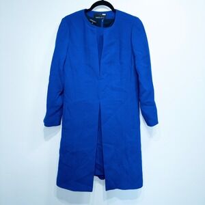 New Lafayette 148 Cobalt Blue Matching Wool Sleeveless Dress and Overcoat Size 8